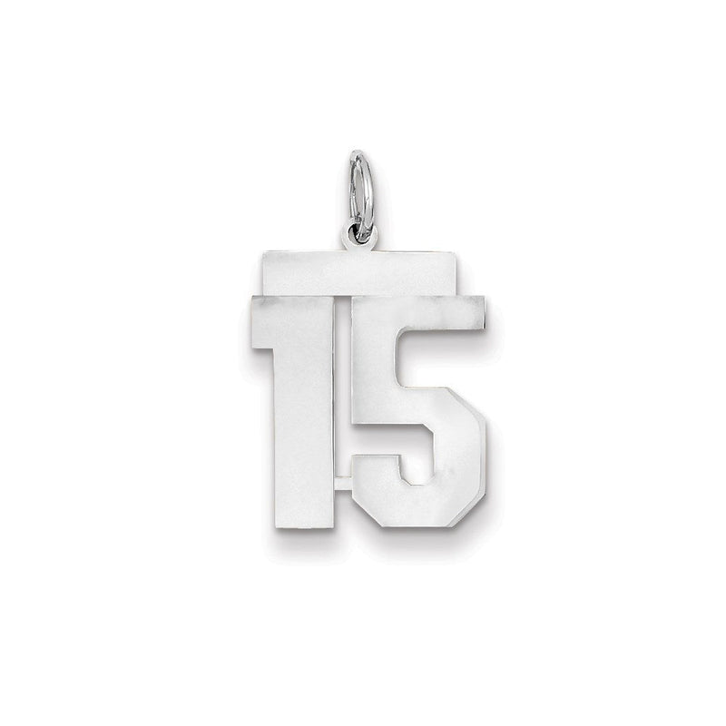 14K Weißgold WG mittelgroßer polierter Charm Nummer 15