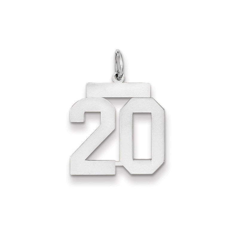 14K Weißgold WG mittelgroßer polierter Zahl-20-Charm