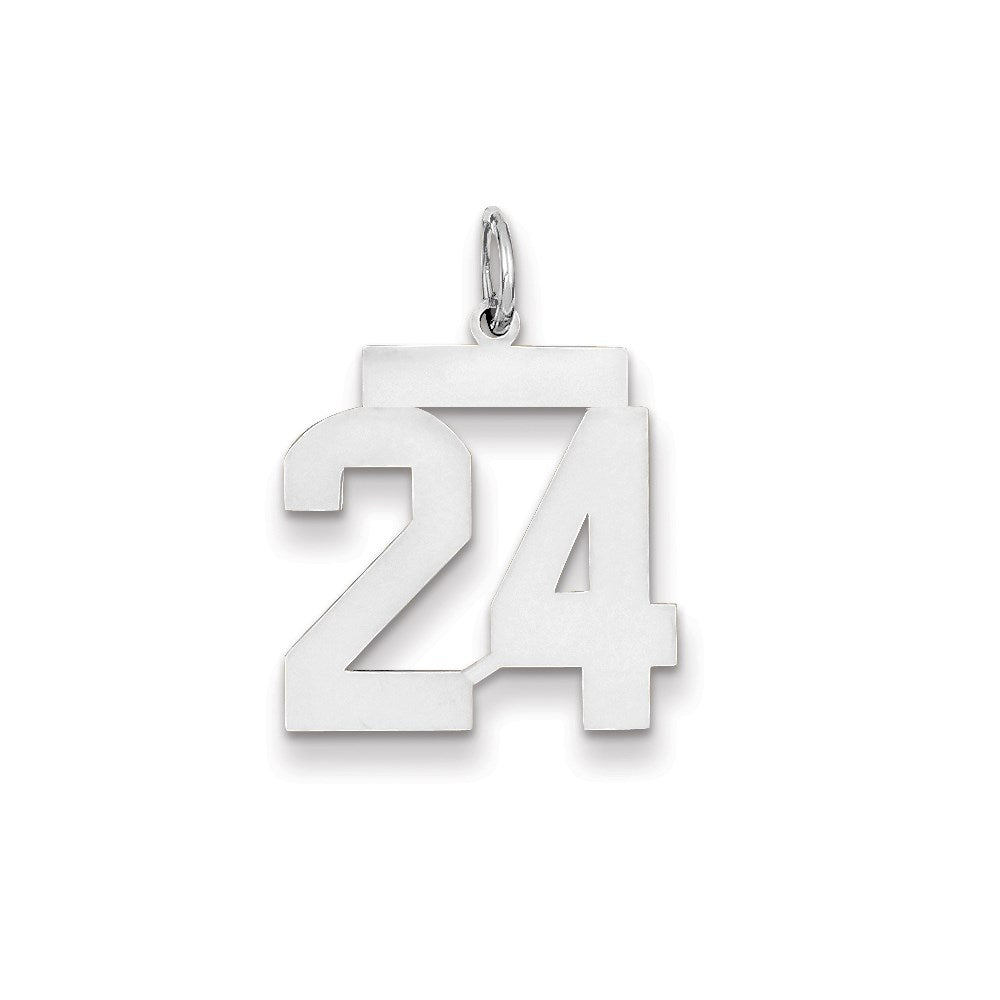 14K Weißgold WG mittelgroßer polierter Charm „Nummer 24“