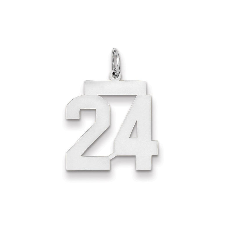 14K Weißgold WG mittelgroßer polierter Charm „Nummer 24“
