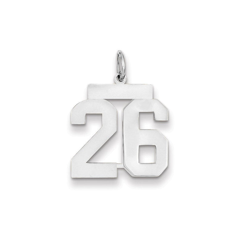14K Weißgold WG Mittelgroßer Polierter Zahl-26-Charm