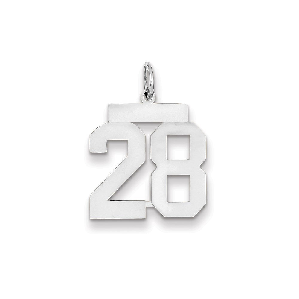 14K Weißgold WG mittelgroßer polierter Zahl-28-Charm