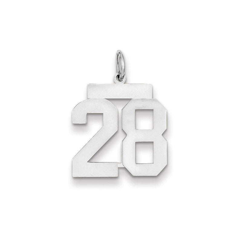 14K Weißgold WG mittelgroßer polierter Zahl-28-Charm