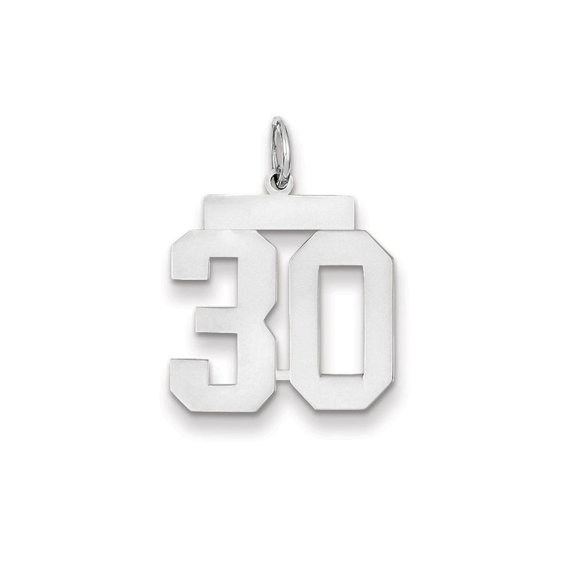 14K Weißgold WG mittelgroßer polierter Zahl-30-Charm