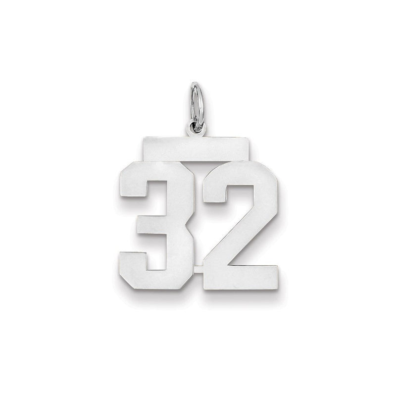 14K Weißgold WG mittelgroßer polierter Zahl-32-Charm