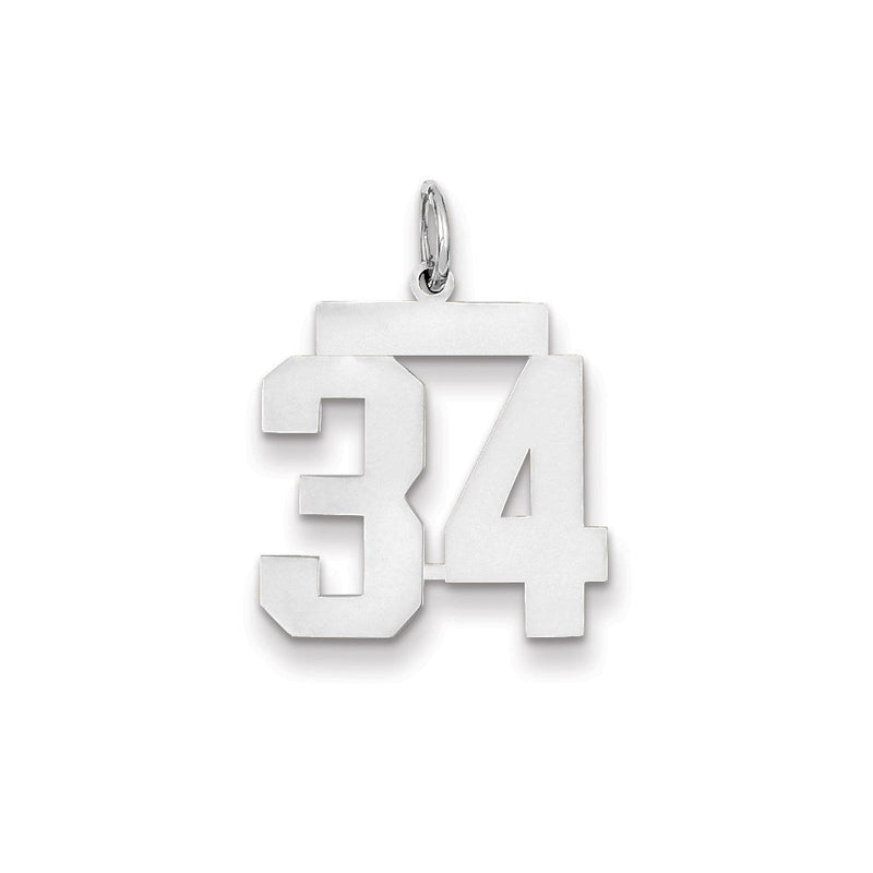14K Weißgold WG mittelgroßer polierter Zahl-34-Charm