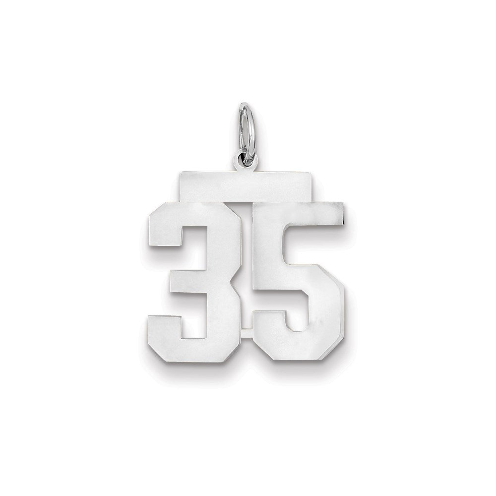 14K Weißgold WG mittelgroßer polierter Zahl-35-Charm
