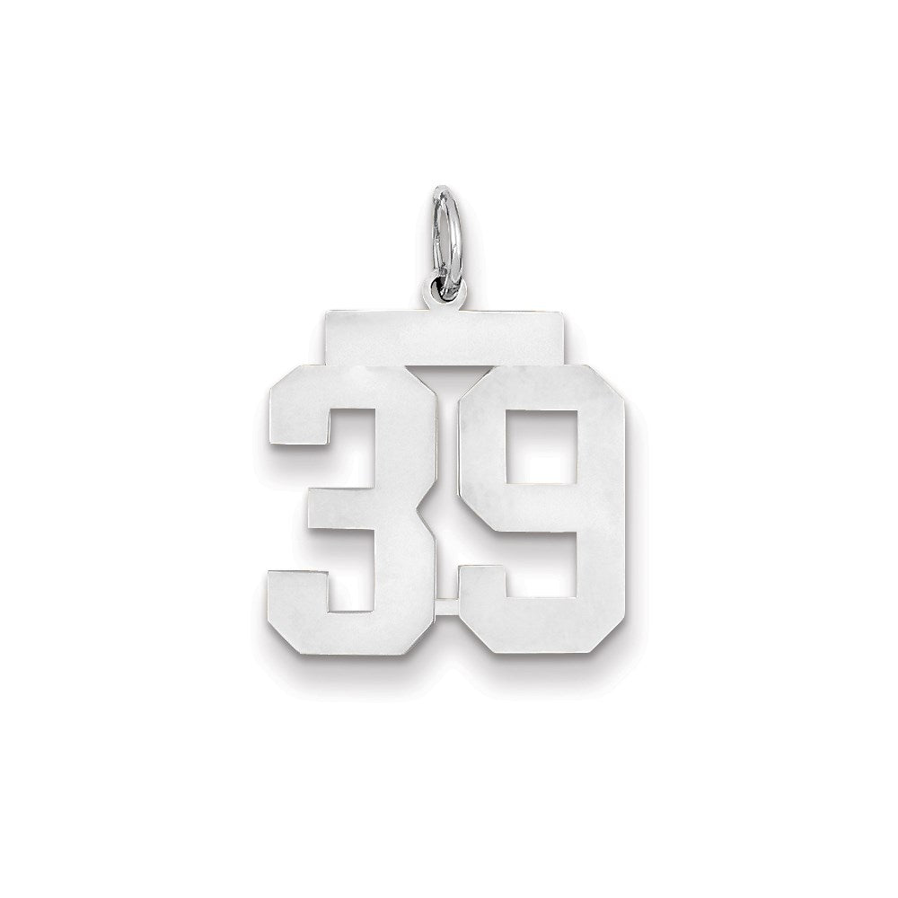 14K Weißgold WG mittelgroßer polierter Zahl-39-Charm