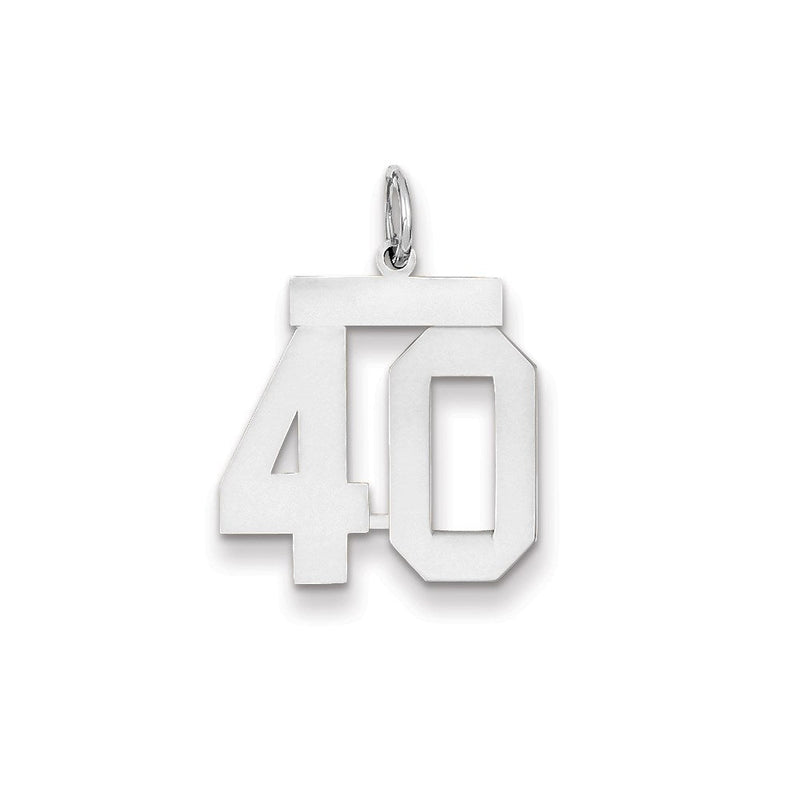 14K Weißgold WG mittelgroßer polierter Charm Nummer 40