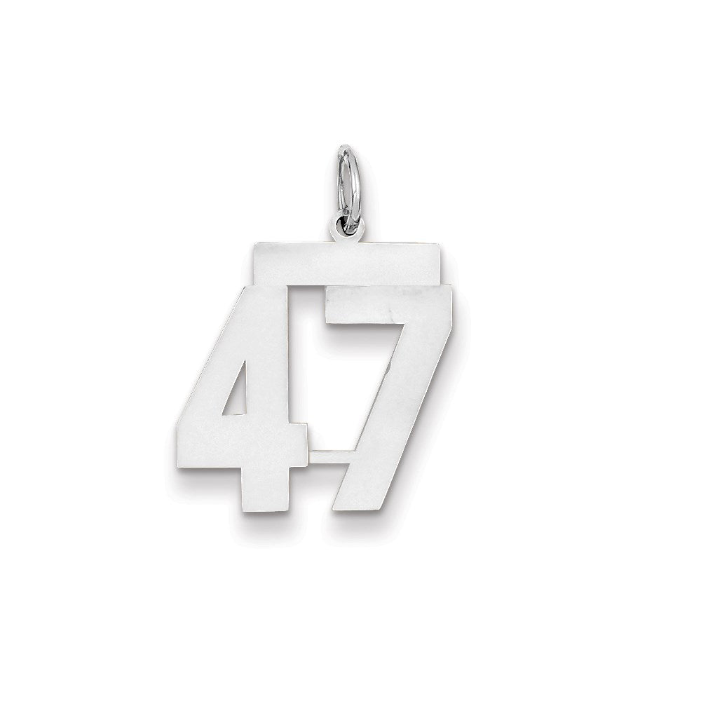 14K Weißgold WG mittelgroßer polierter Zahl-47-Charm