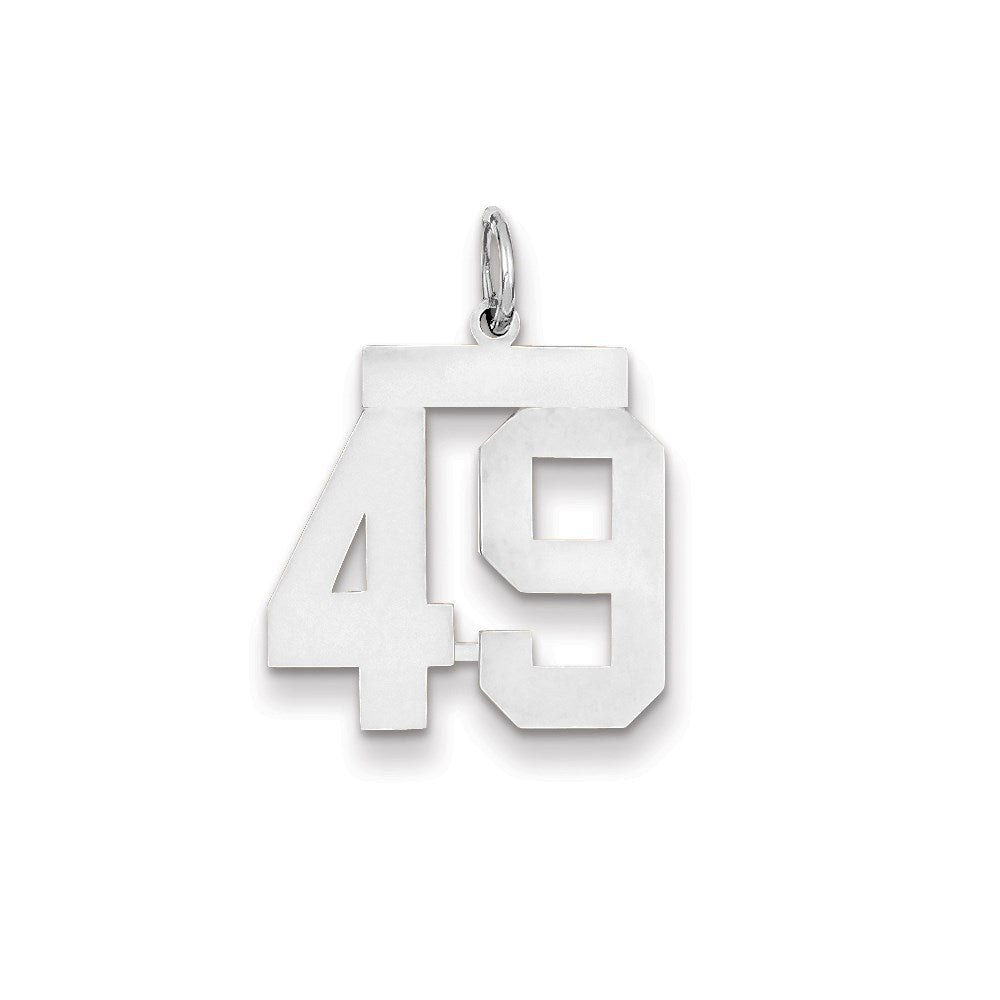 14K Weißgold WG Mittelgroßer Polierter Zahl-49-Charm