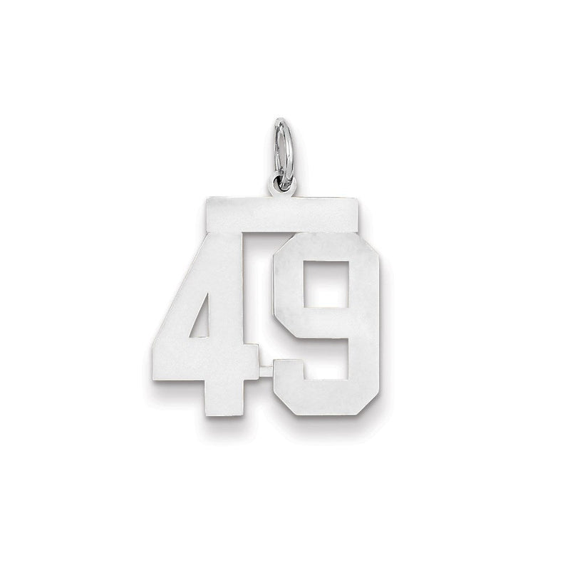14K Weißgold WG Mittelgroßer Polierter Zahl-49-Charm