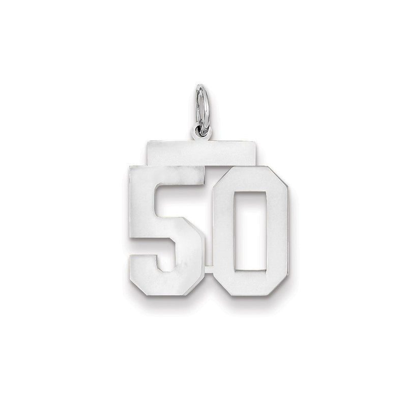 14K Weißgold WG mittelgroßer polierter Charm mit Zahl 50