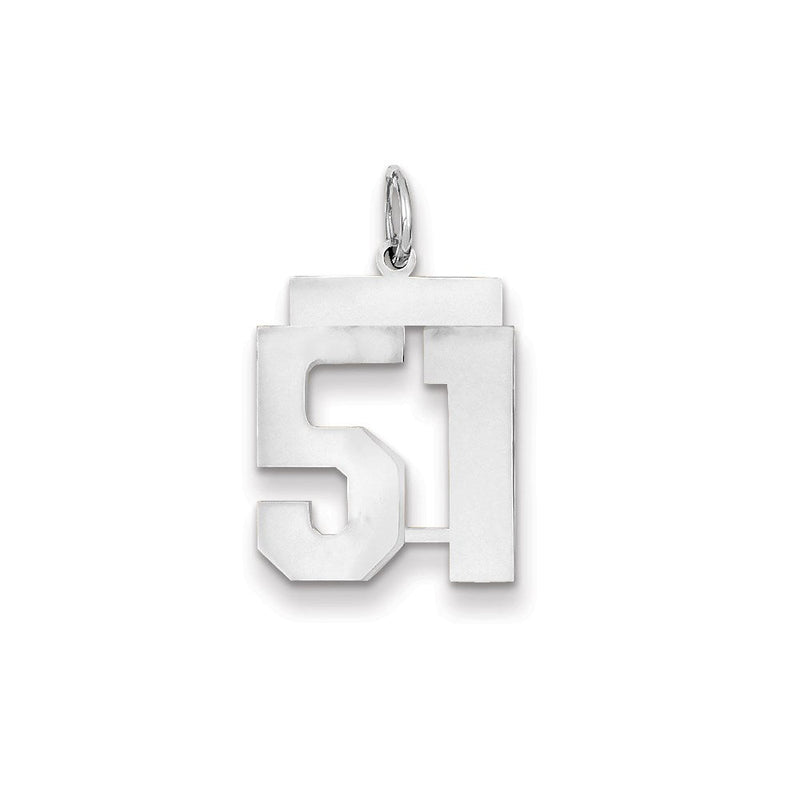 14K Weißgold WG Mittelgroßer Polierter Zahl-51-Charm