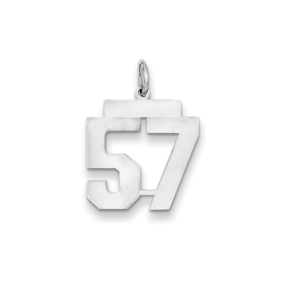 14K Weißgold WG Mittelgroßer Polierter Zahl-57-Charm