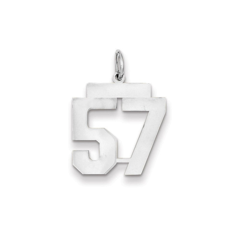 14K Weißgold WG Mittelgroßer Polierter Zahl-57-Charm