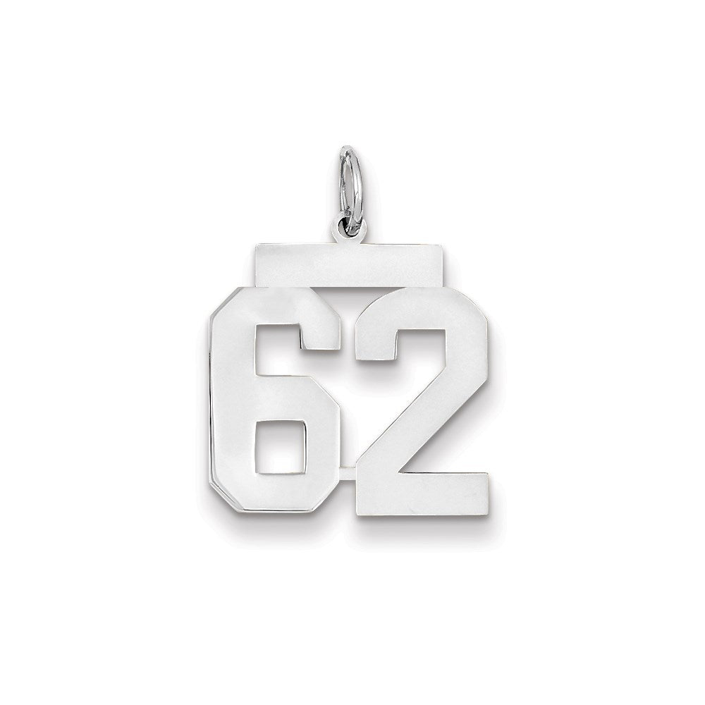 14K Weißgold WG mittelgroßer polierter Charm mit Zahl 62