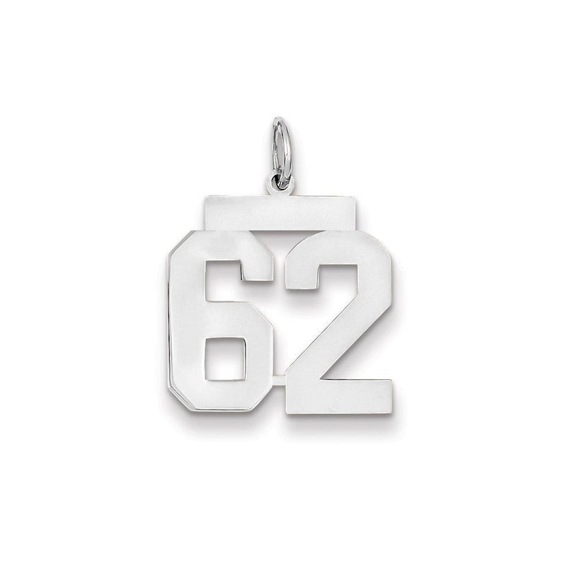 14K Weißgold WG mittelgroßer polierter Charm mit Zahl 62