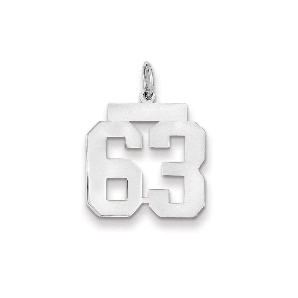 14K Weißgold WG Mittelgroßer Polierter Zahl-63-Charm