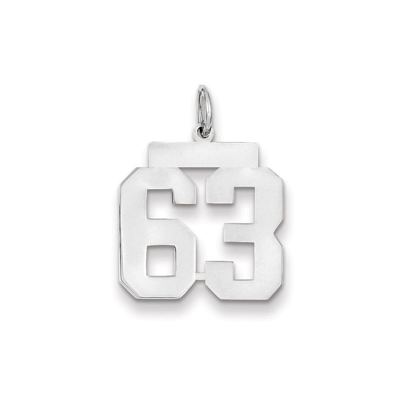 14K Weißgold WG Mittelgroßer Polierter Zahl-63-Charm