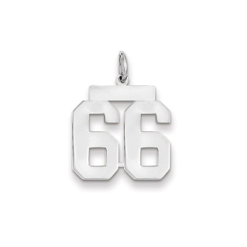 14K Weißgold WG Mittlerer Polierter Zahl-66-Charm