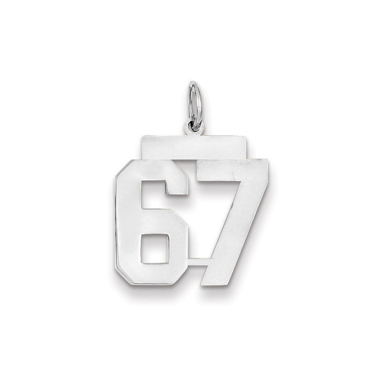 14K Weißgold WG mittelgroßer polierter Zahl-67-Charm