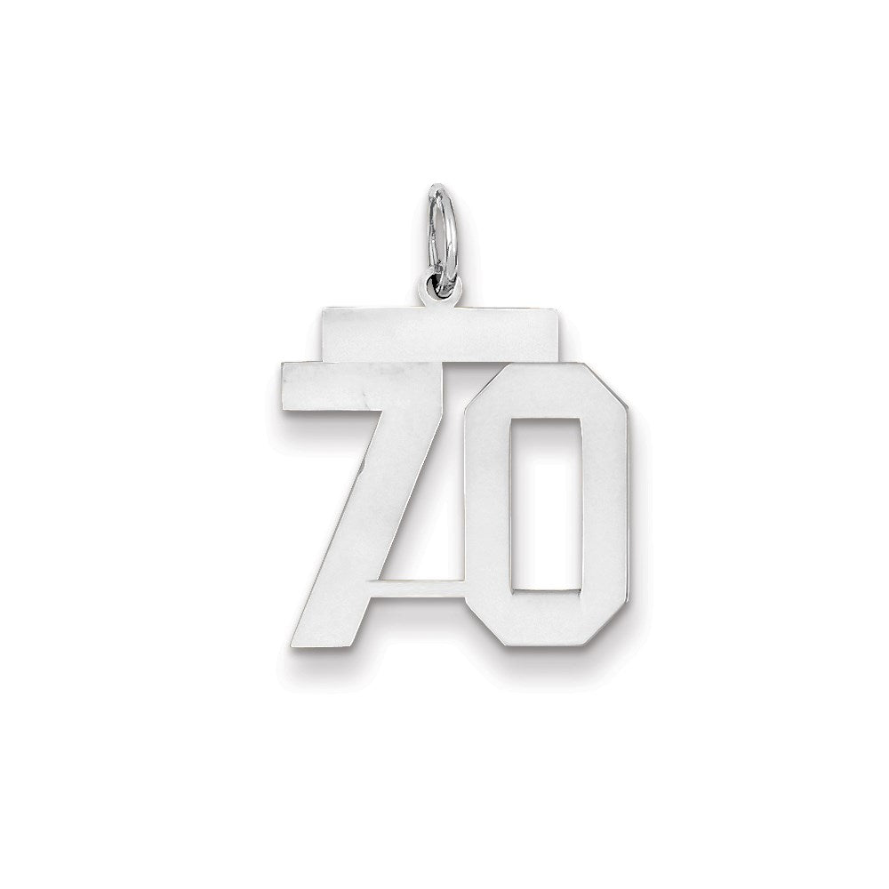 14K Weißgold WG mittelgroßer polierter Zahl-70-Charm