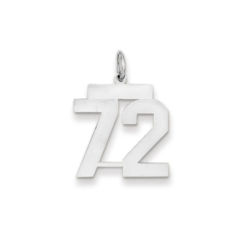 14K Weißgold WG mittelgroßer polierter Zahl-72-Charm