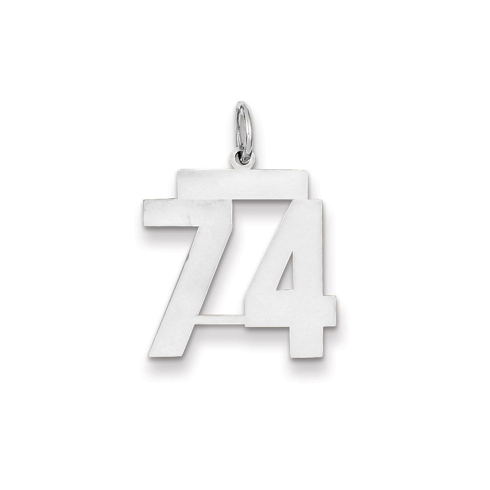 585 Weißgold WG Mittelgroßer Polierter Zahl-74-Charm