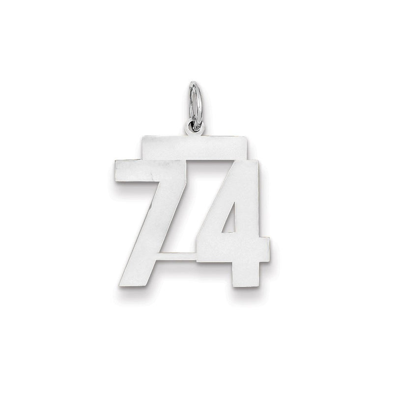 585 Weißgold WG Mittelgroßer Polierter Zahl-74-Charm