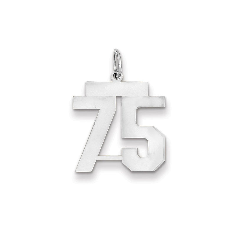 14K Weißgold WG mittelgroßer polierter Zahl-75-Charm