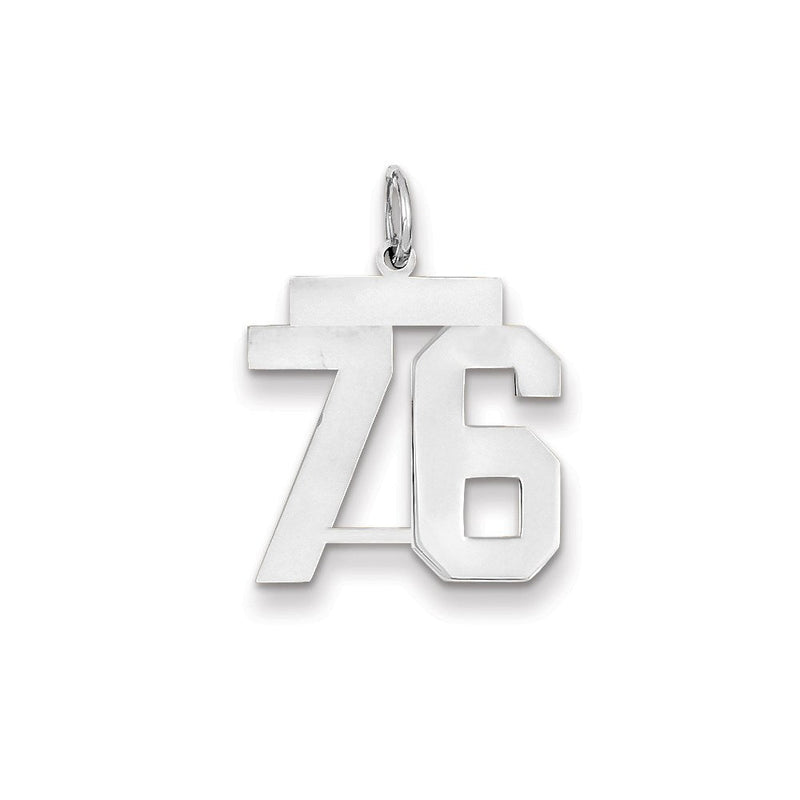 14K Weißgold WG mittelgroßer polierter Zahl-76-Charm