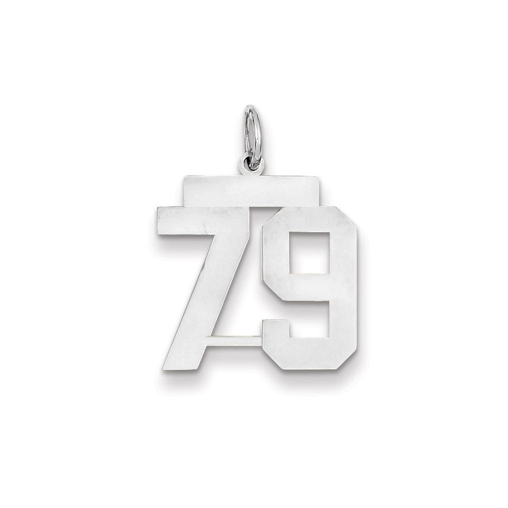 14K Weißgold WG Mittlerer Polierter Zahl-79-Charm