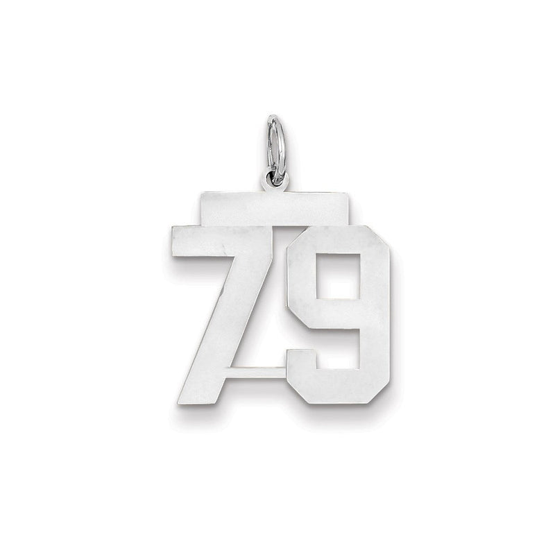 14K Weißgold WG Mittlerer Polierter Zahl-79-Charm