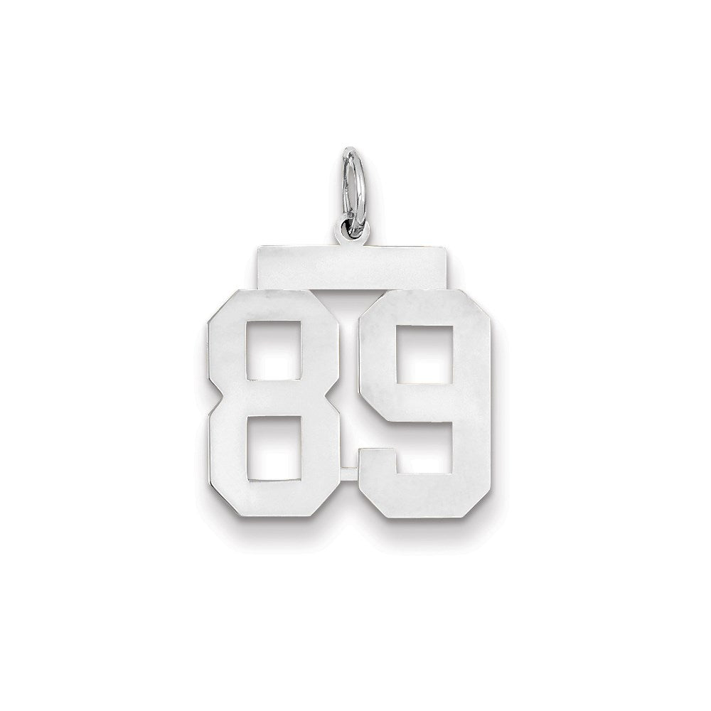 14K Weißgold WG Mittelgroßer Polierter Zahl-89-Charm