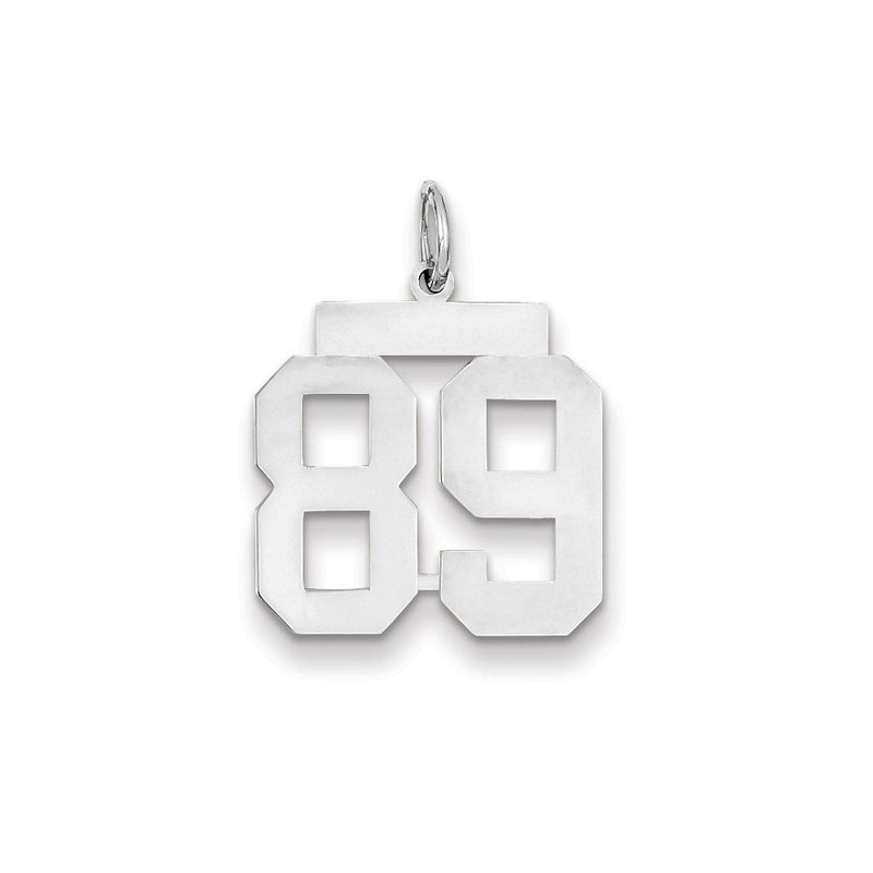 14K Weißgold WG Mittelgroßer Polierter Zahl-89-Charm
