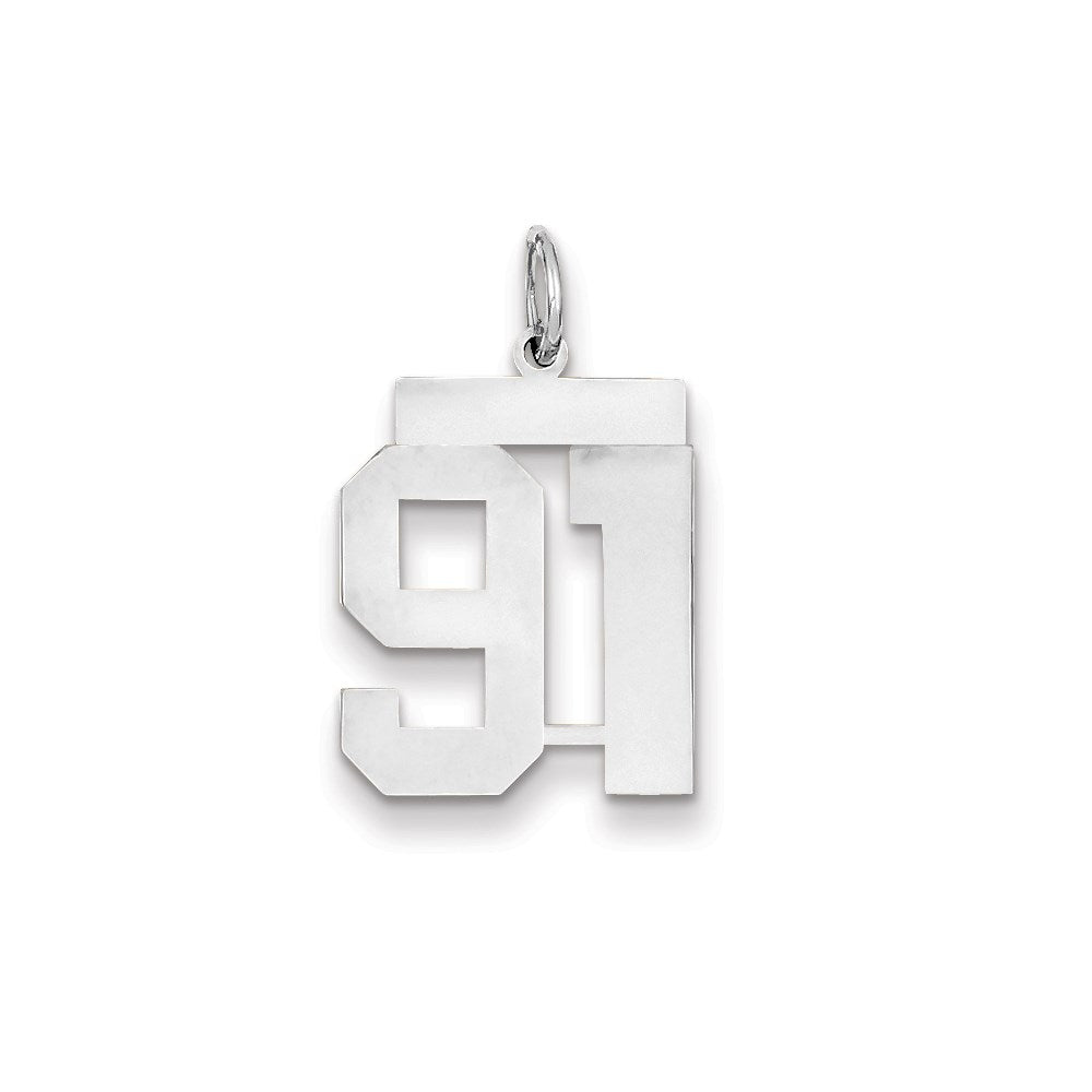 14K Weißgold (WG) Mittelgroßer Polierter Charm mit Zahl 91