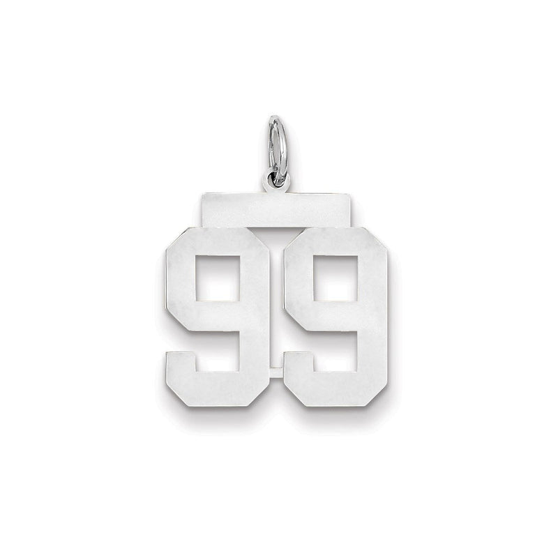 14K Weißgold WG mittelgroßer polierter Zahl-99-Charm