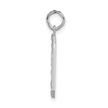 14K Weißgold Großer Gebürsteter Diamant-Geschliffener Zahl-0-Charm