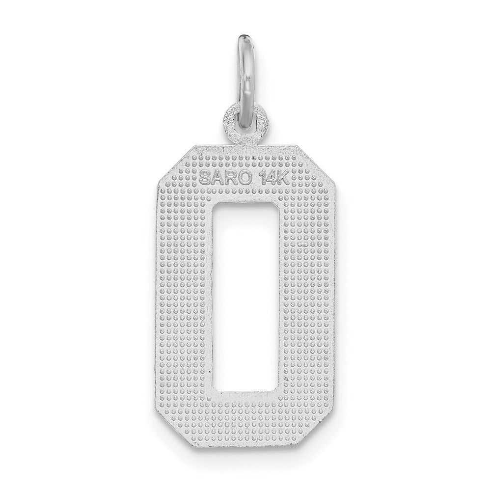 14K Weißgold Großer Gebürsteter Diamant-Geschliffener Zahl-0-Charm
