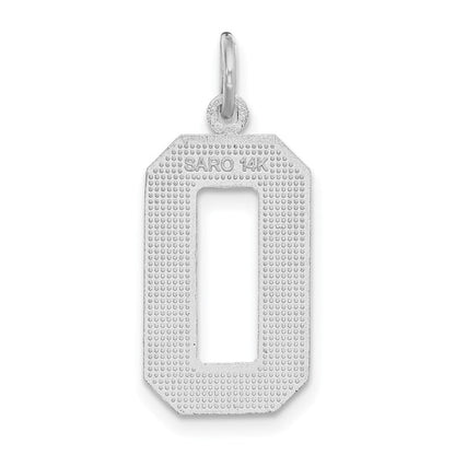 14K Weißgold Großer Gebürsteter Diamant-Geschliffener Zahl-0-Charm