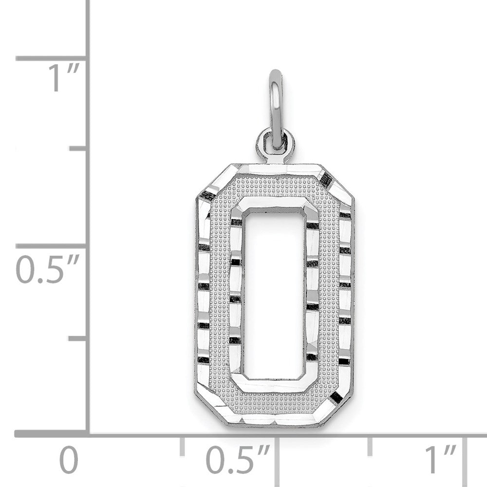 14K Weißgold Großer Gebürsteter Diamant-Geschliffener Zahl-0-Charm