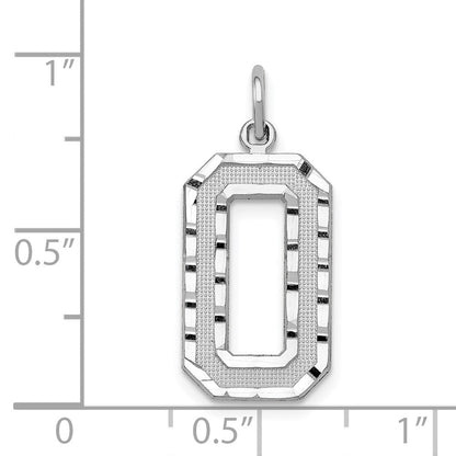 14K Weißgold Großer Gebürsteter Diamant-Geschliffener Zahl-0-Charm