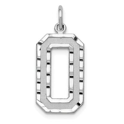 14K Weißgold Großer Gebürsteter Diamant-Geschliffener Zahl-0-Charm