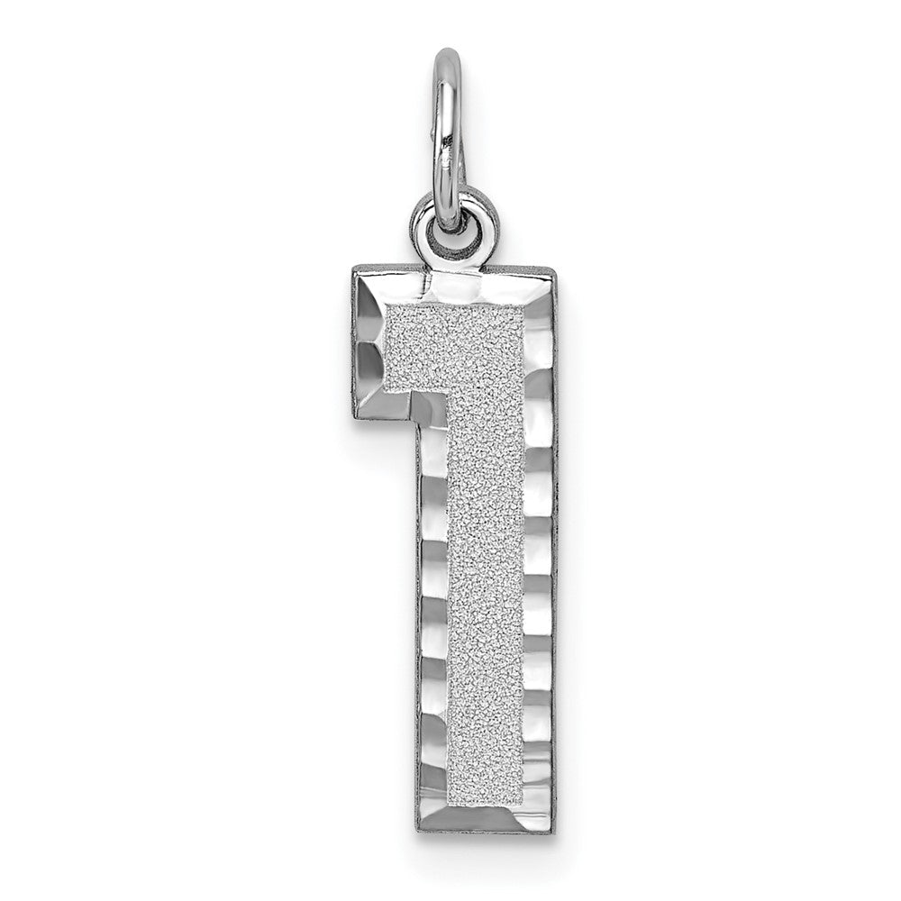 14K Weißgold 14kw Groß Gebürstet Diamantiert Zahl 1 Charm