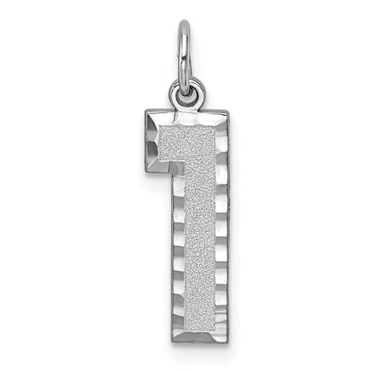 14K Weißgold 14kw Groß Gebürstet Diamantiert Zahl 1 Charm