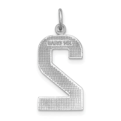 14K Weißgold Große Gebürstete Diamantgeschliffene Zahl-2-Charm