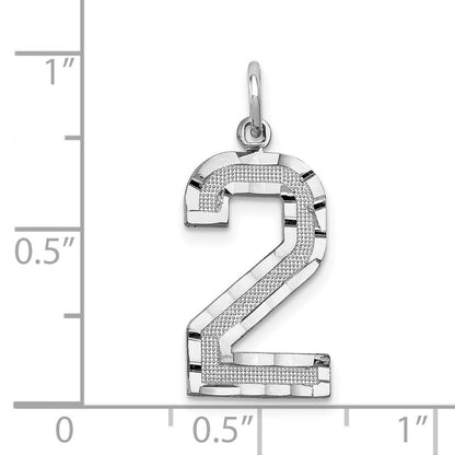 14K Weißgold Große Gebürstete Diamantgeschliffene Zahl-2-Charm
