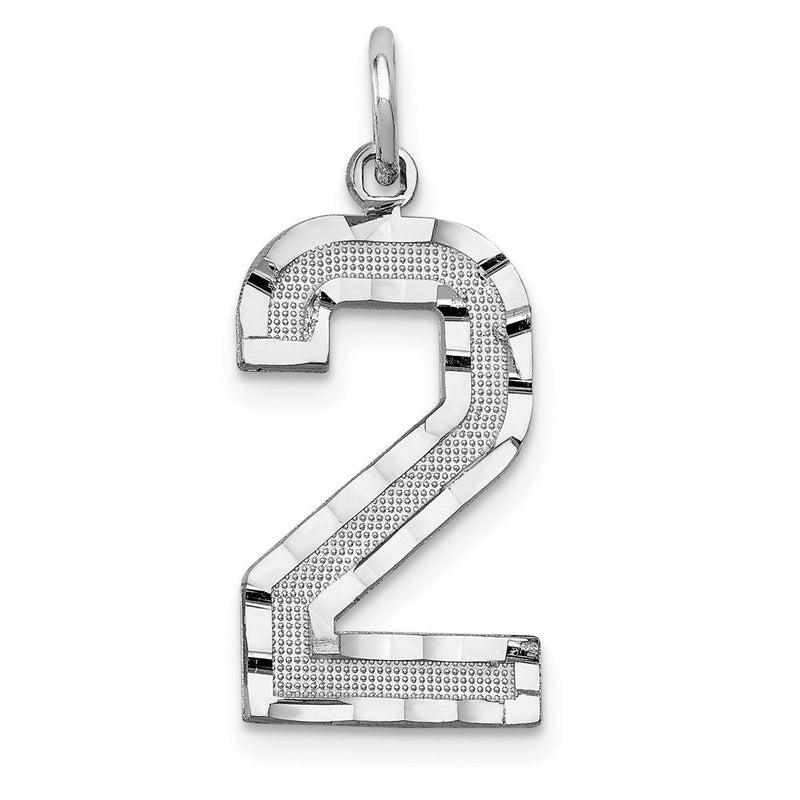 14K Weißgold Große Gebürstete Diamantgeschliffene Zahl-2-Charm