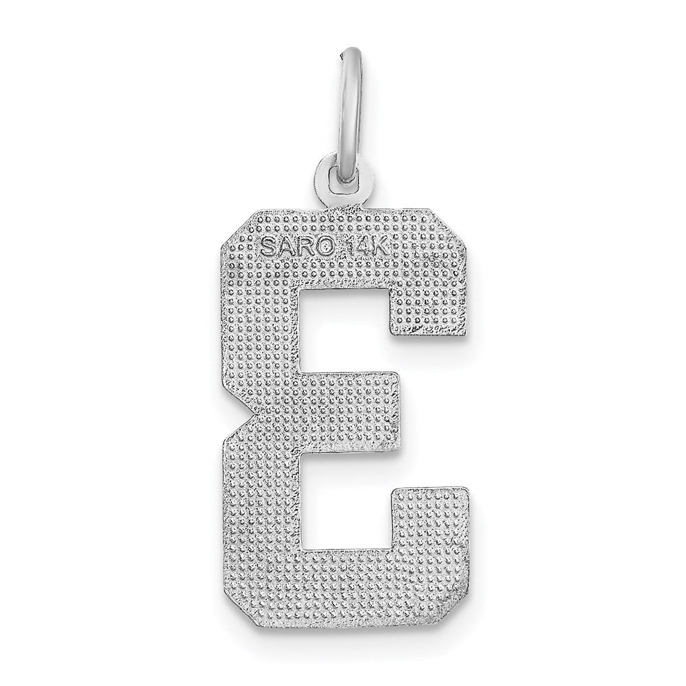 14K Weißgold großer gebürsteter Charm mit diamantgeschliffener Zahl 3